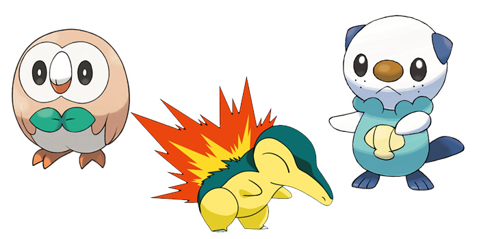 Rowlet, Cyndaquil, and Oshawott from Pokémon Legends: Arceus